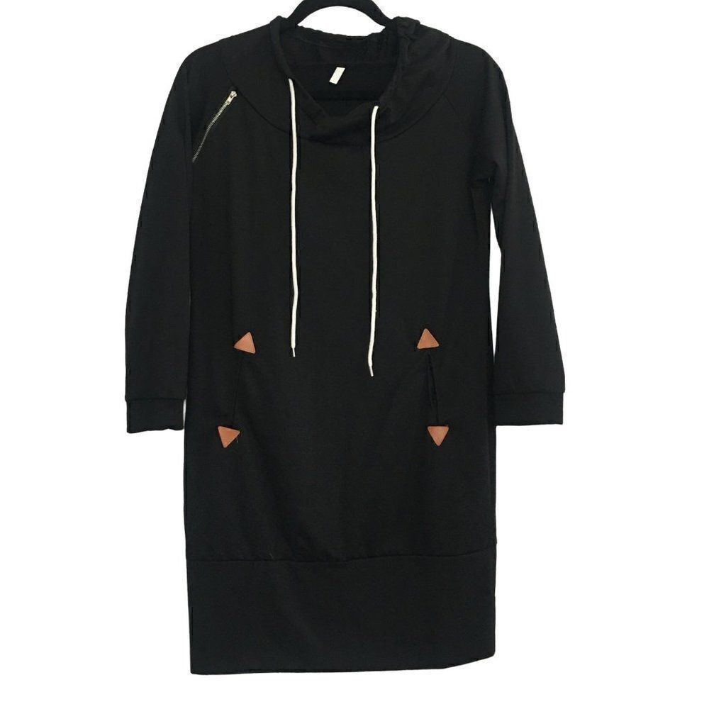 Black knit dress, long sleeve with hood
